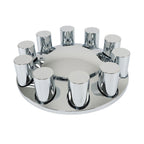 Set of 2 Semi Truck Front Axle Cover Hub Cap Thread-On 33mm Lug Nuts Chrome