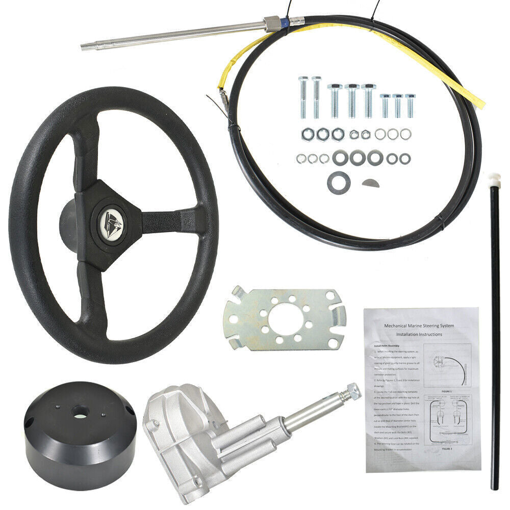 For Marine Engine Turbine Steering System 10FT SS13710 Boat Cable With Wheel New