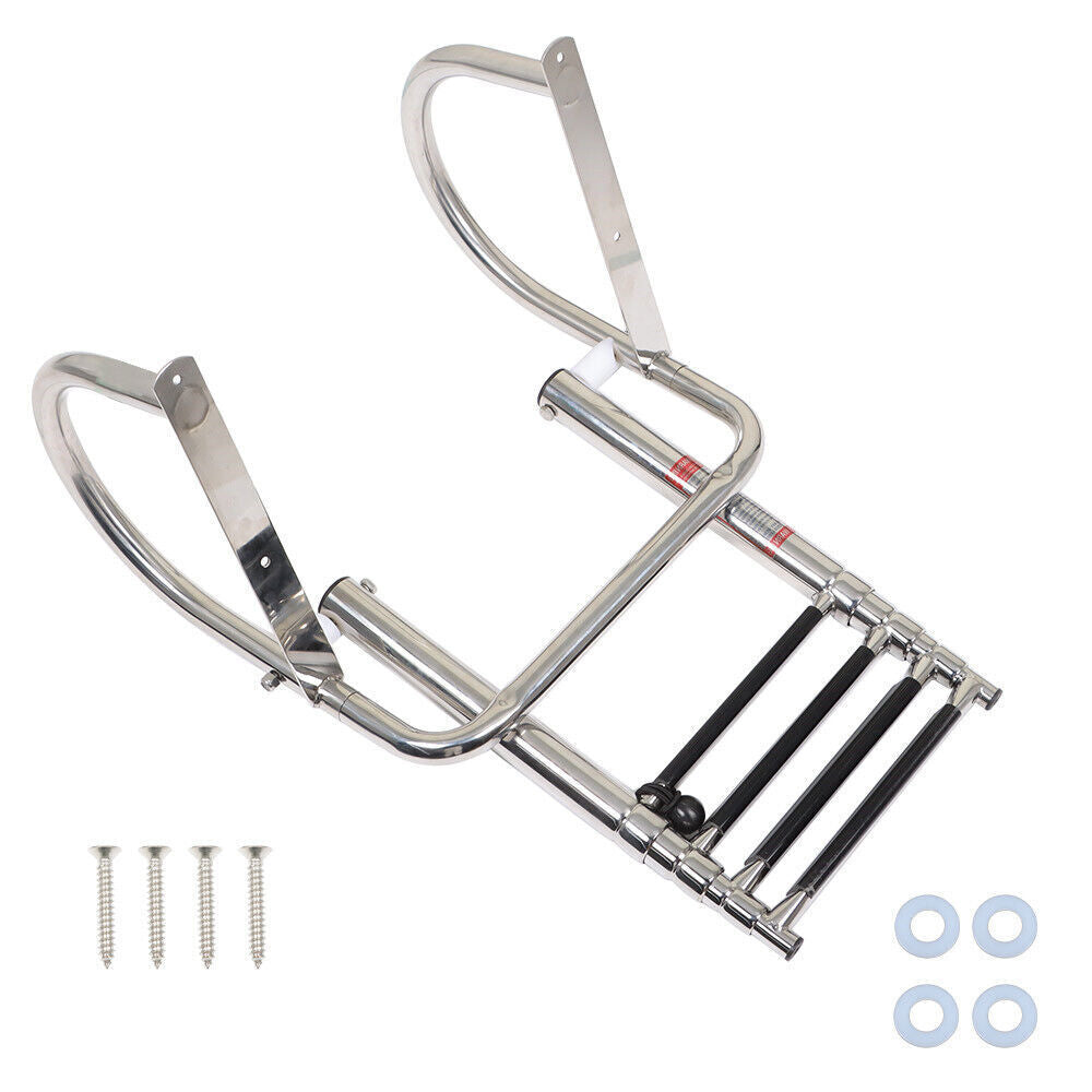 4 Steps Pontoon Boat Ladder Stainless Steel Folding Telescoping Rear Entry
