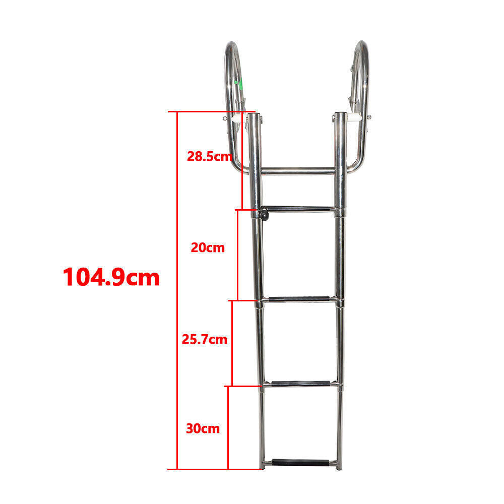 4 Steps Pontoon Boat Ladder Stainless Steel Folding Telescoping Rear Entry