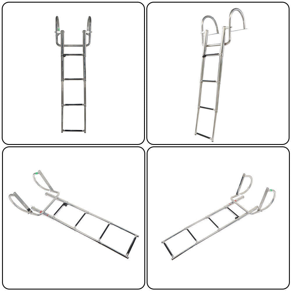 4 Steps Pontoon Boat Ladder Stainless Steel Folding Telescoping Rear Entry