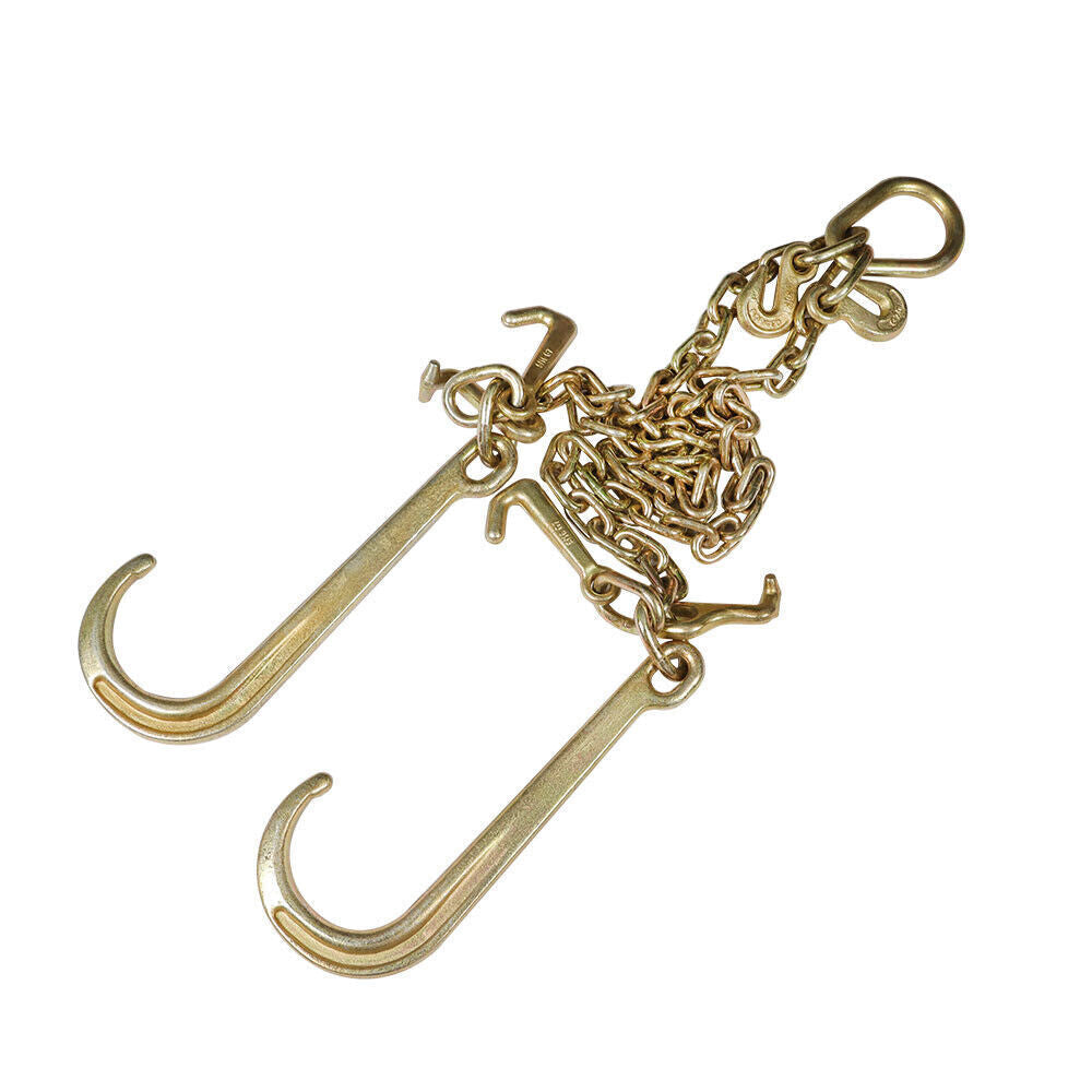 V-Chain Bridle w/ 15" Large J Hooks,T- Hook & J-Hook w/ Grab Hooks 3' G70 5/16"