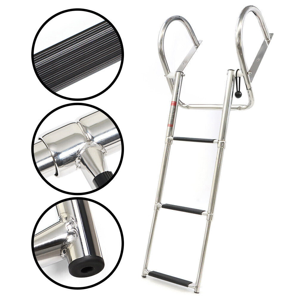 3 Steps Boat Ladder Stainless Steel in-Board Telescoping Folding Dock Ladder