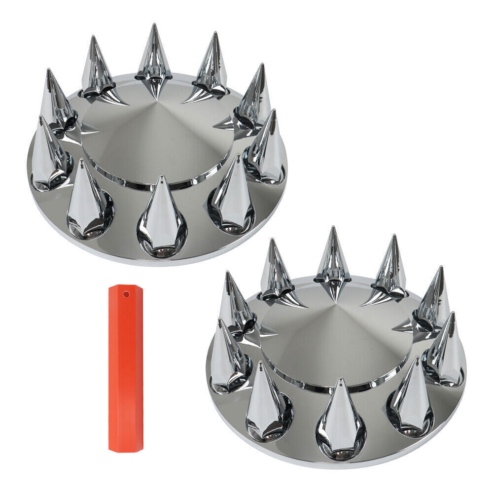 ABS Chrome Front Axle Cover 33mm Thread-on Nut Covers For Semi Truck Spiked