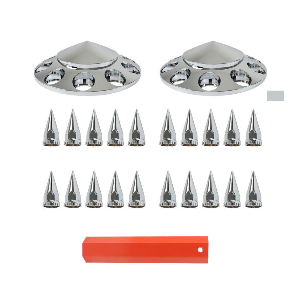 ABS Chrome Front Axle Cover 33mm Thread-on Nut Covers For Semi Truck Spiked