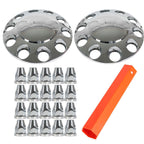Set of 2 Chrome Front Axle Wheel Cover with Hub Cap 33mm Lug Nuts for Semi Truck