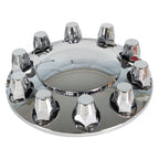 Set of 2 Chrome Front Axle Wheel Cover with Hub Cap 33mm Lug Nuts for Semi Truck