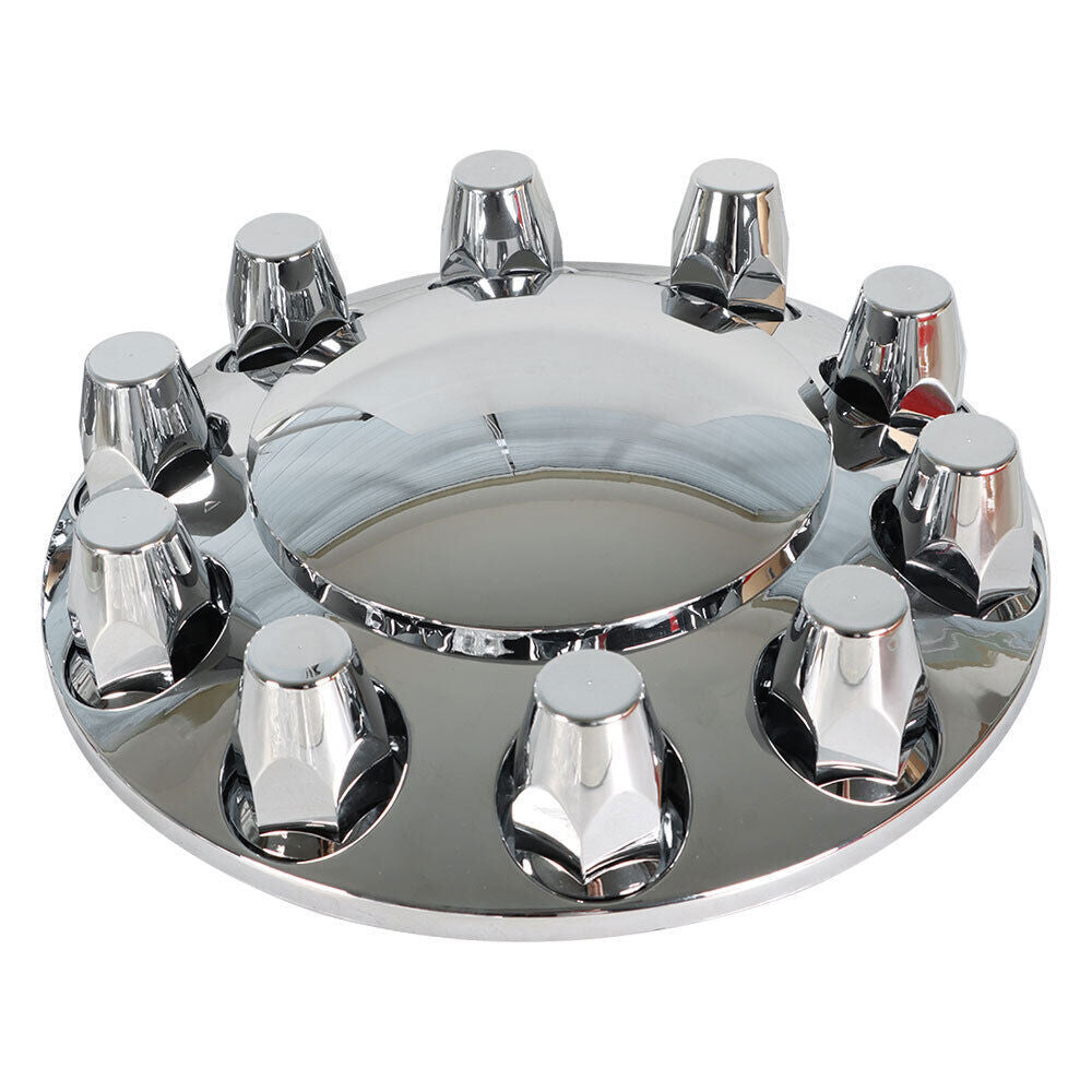 Set of 2 Chrome Front Axle Wheel Cover with Hub Cap 33mm Lug Nuts for Semi Truck