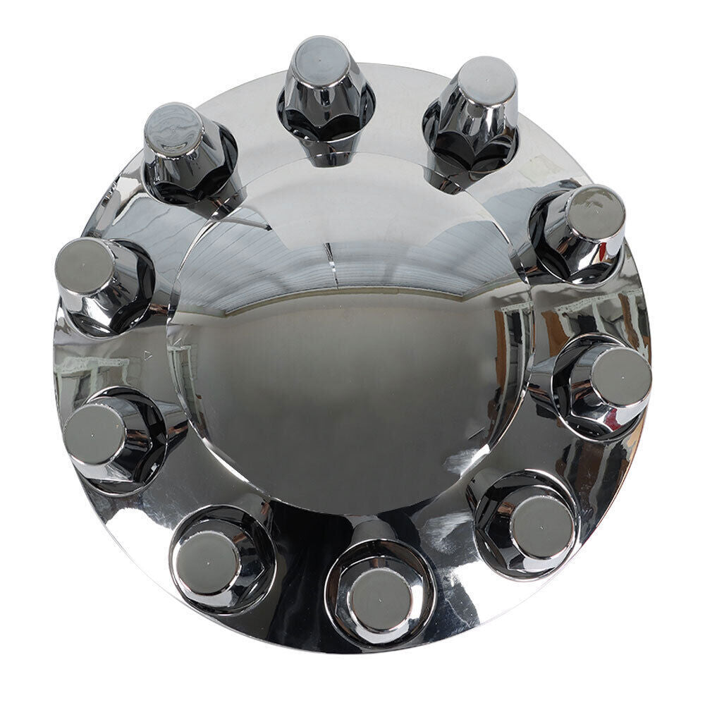 Set of 2 Chrome Front Axle Wheel Cover with Hub Cap 33mm Lug Nuts for Semi Truck
