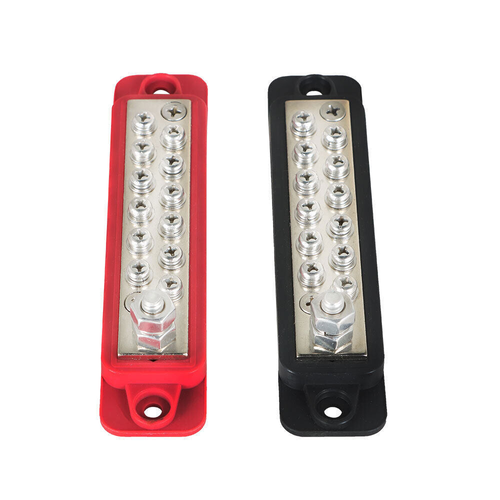 12 Point Busbar Bus Bar Power Distribution Block 180A 12V DC Pair Black & Red