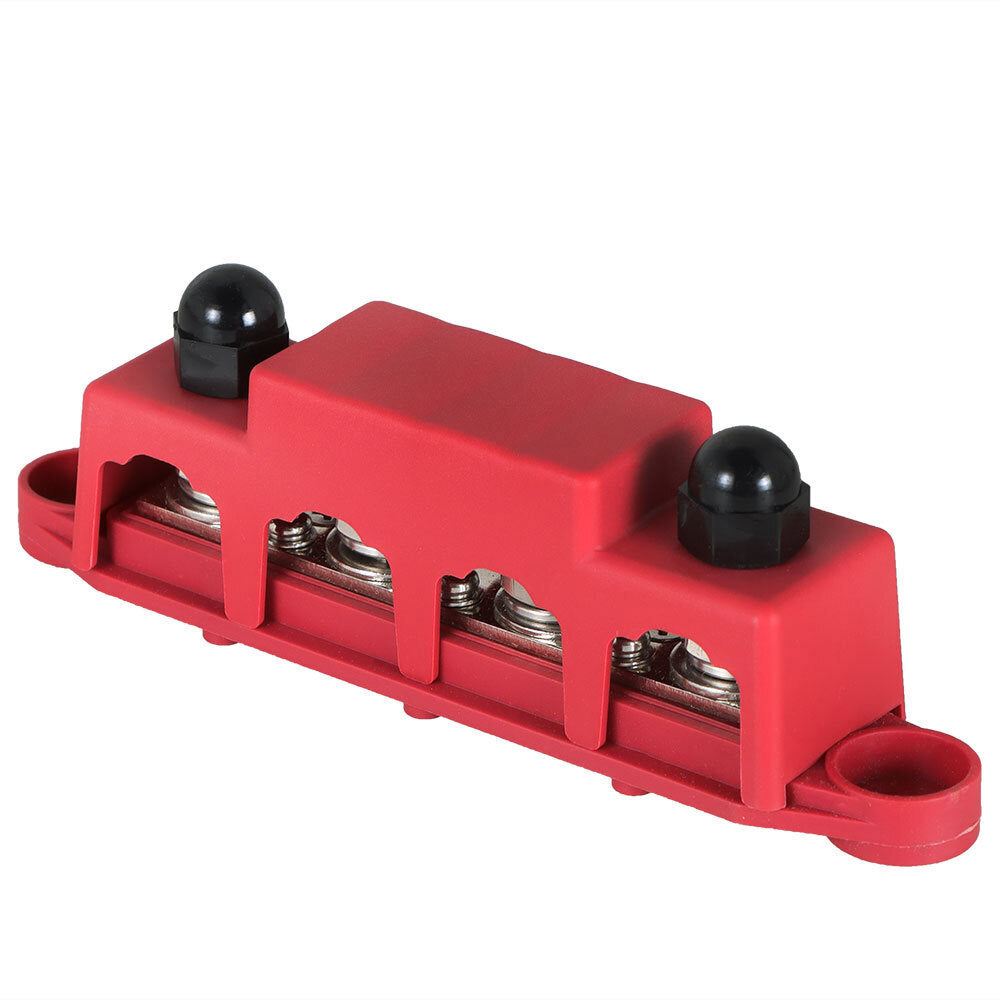 New 4 Way Terminal Junction Block Busbar 3/8" 250 amp 12v with Cover - Red