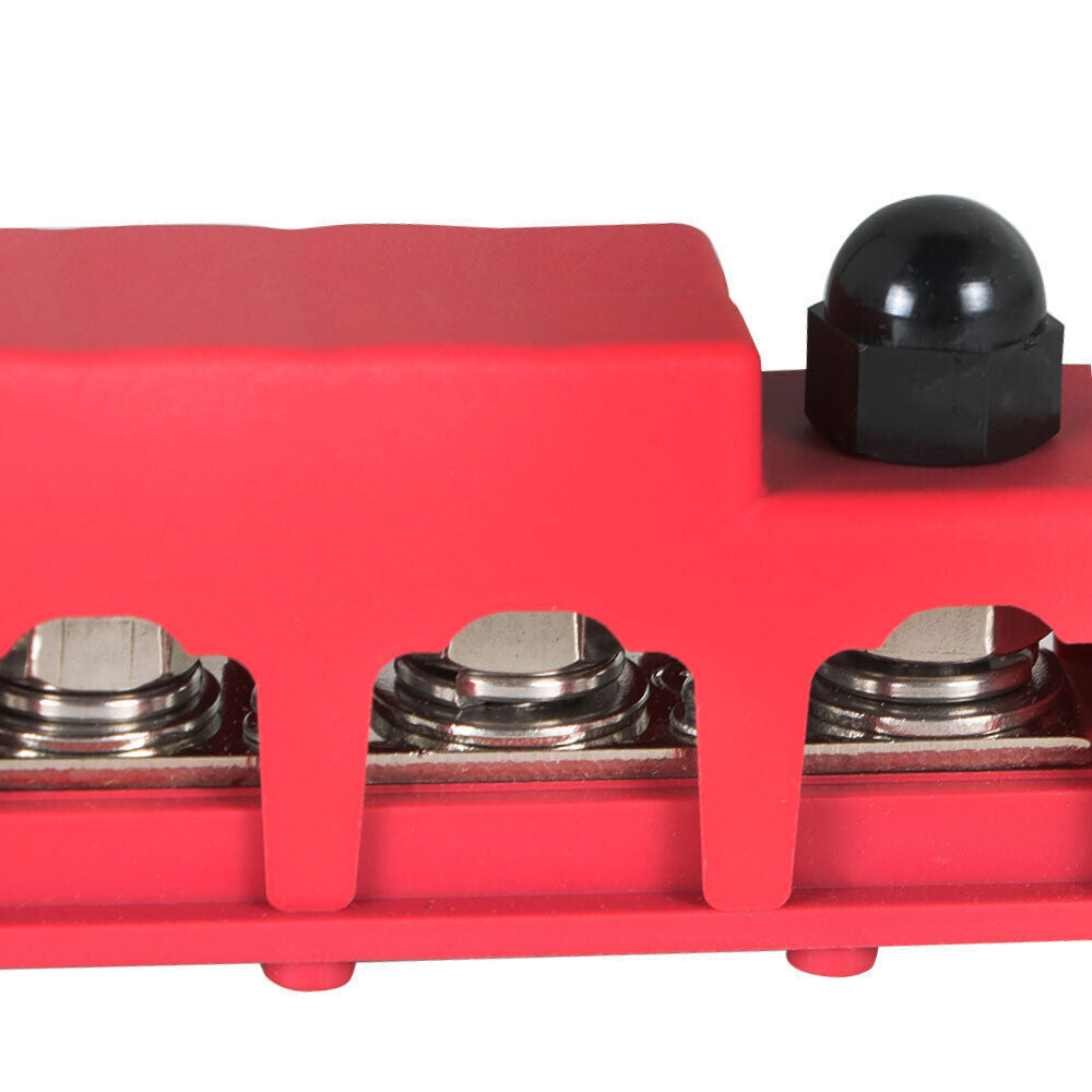 New 4 Way Terminal Junction Block Busbar 3/8" 250 amp 12v with Cover - Red