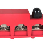 New 4 Way Terminal Junction Block Busbar 3/8" 250 amp 12v with Cover - Red
