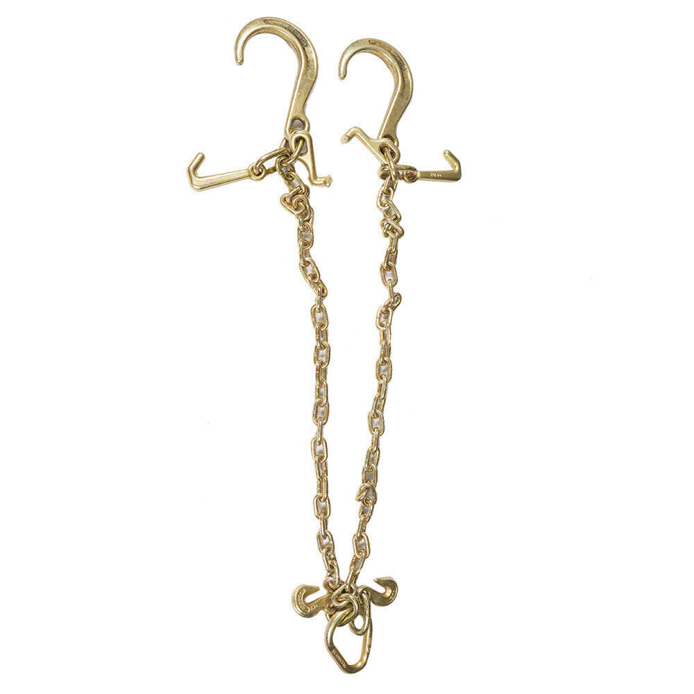 5/16''x3' G70 V-Chain Bridle w/ 8" Medium J Hooks, T- Hook & J-Hook w/Grab Hooks