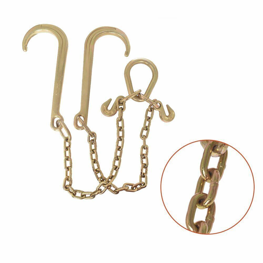5/16" X 2' G70 Tow Chain J-Hooks V-Chain Flatbed Truck Rollback Wrecker Carrier