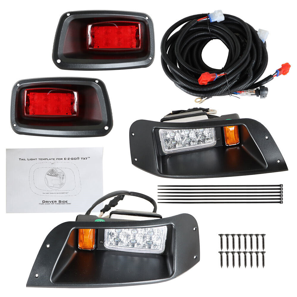 Headlight & Tail Light KIT For EZGO TXT, PDS, DCS Adjustable FULL LED LIGHT 12V