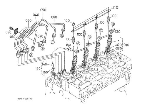 4 Cylinder Fuel Return Overflow Pipe for Kubota V2203 V1903 V2003T 16454-42502