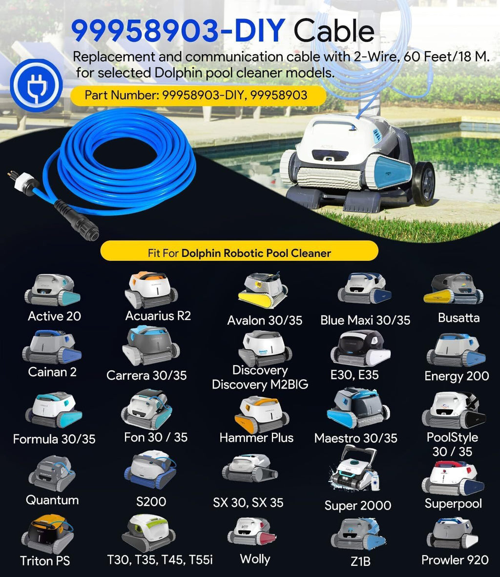60ft 99958903-DIY Cable 2 Wire for Dolphin Maytronics Pool Cleaner S200 Active20
