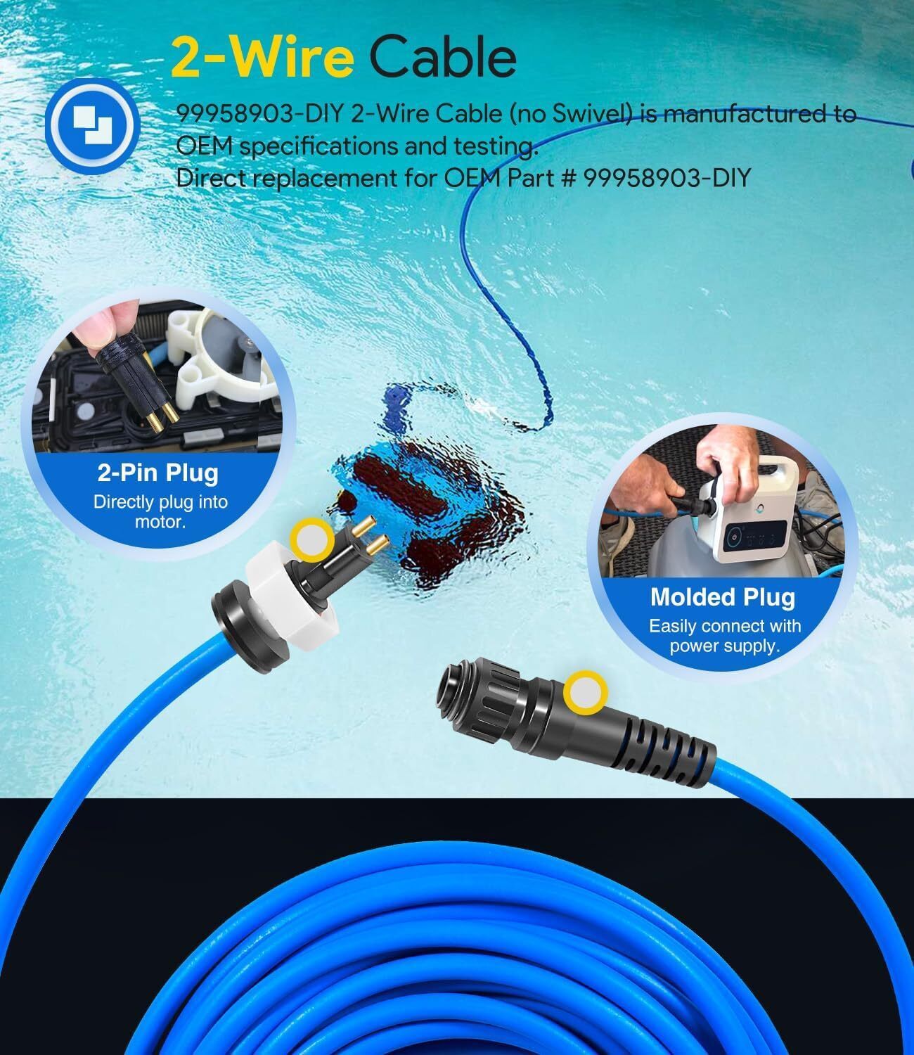 60ft 99958903-DIY Cable 2 Wire for Dolphin Maytronics Pool Cleaner S200 Active20