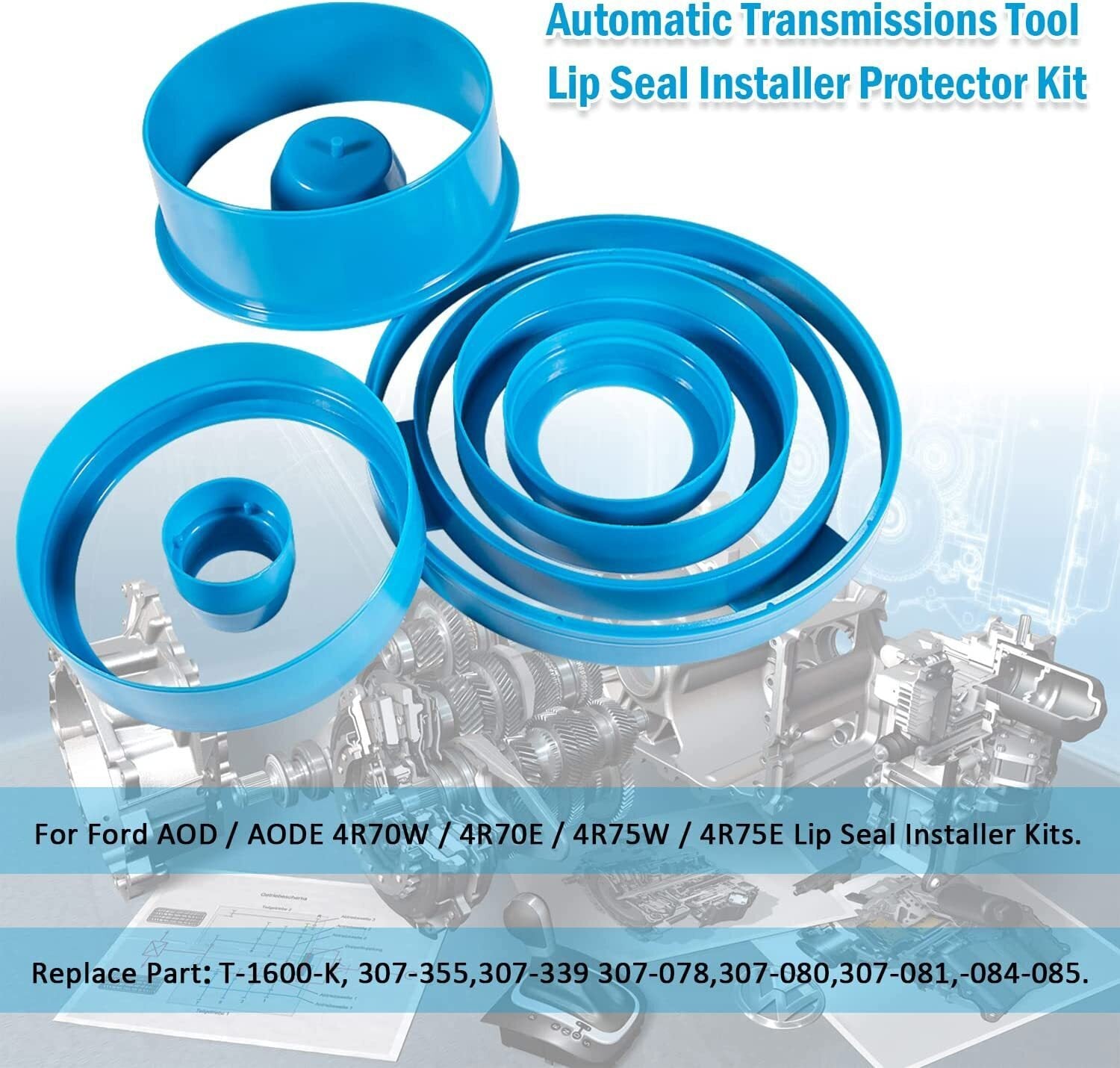 Transmissions Tool Lip Seal Installer Protector Kit for Ford AOD AODE 4R70W 4R75