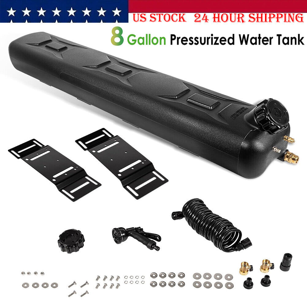 Portable 8-Gallon Pressurized Water Tank for Camping Showers,Roof-Rack Shower