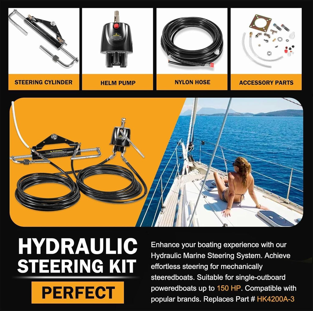 Boat Hydraulic Steering System Kit Marine Outboard Steering 150HP Outboard