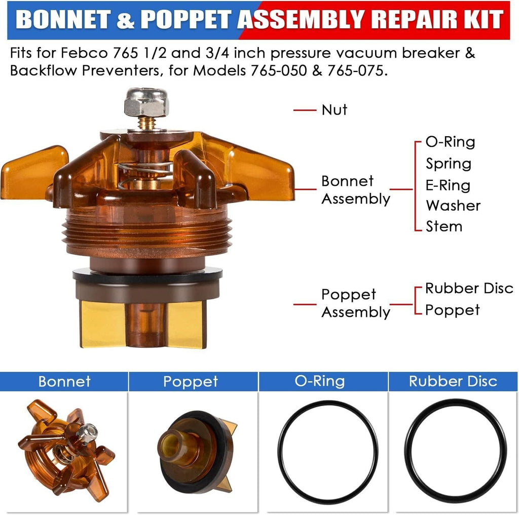 905-211 1/2"-3/4" Bonnet & Poppet Assembly Repair Kit for Febco PVB FRK 765-BP