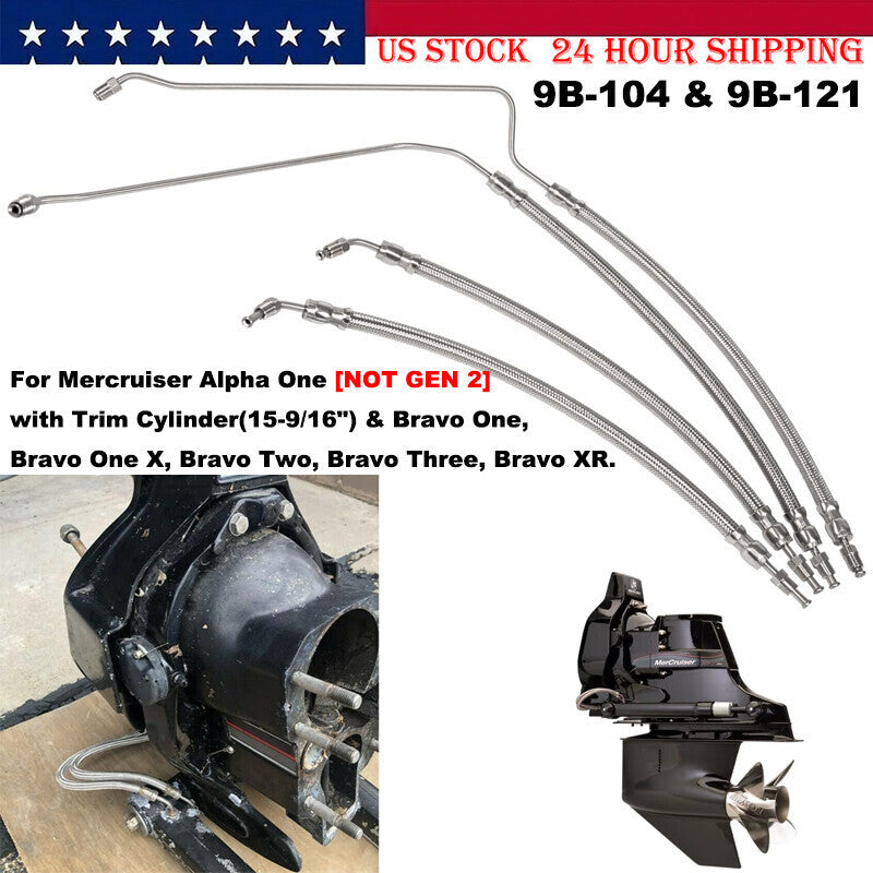9B-104A Trim Tilt Hydraulic Ram Cylinder Hose Kit Fits Mercruiser Alpha One
