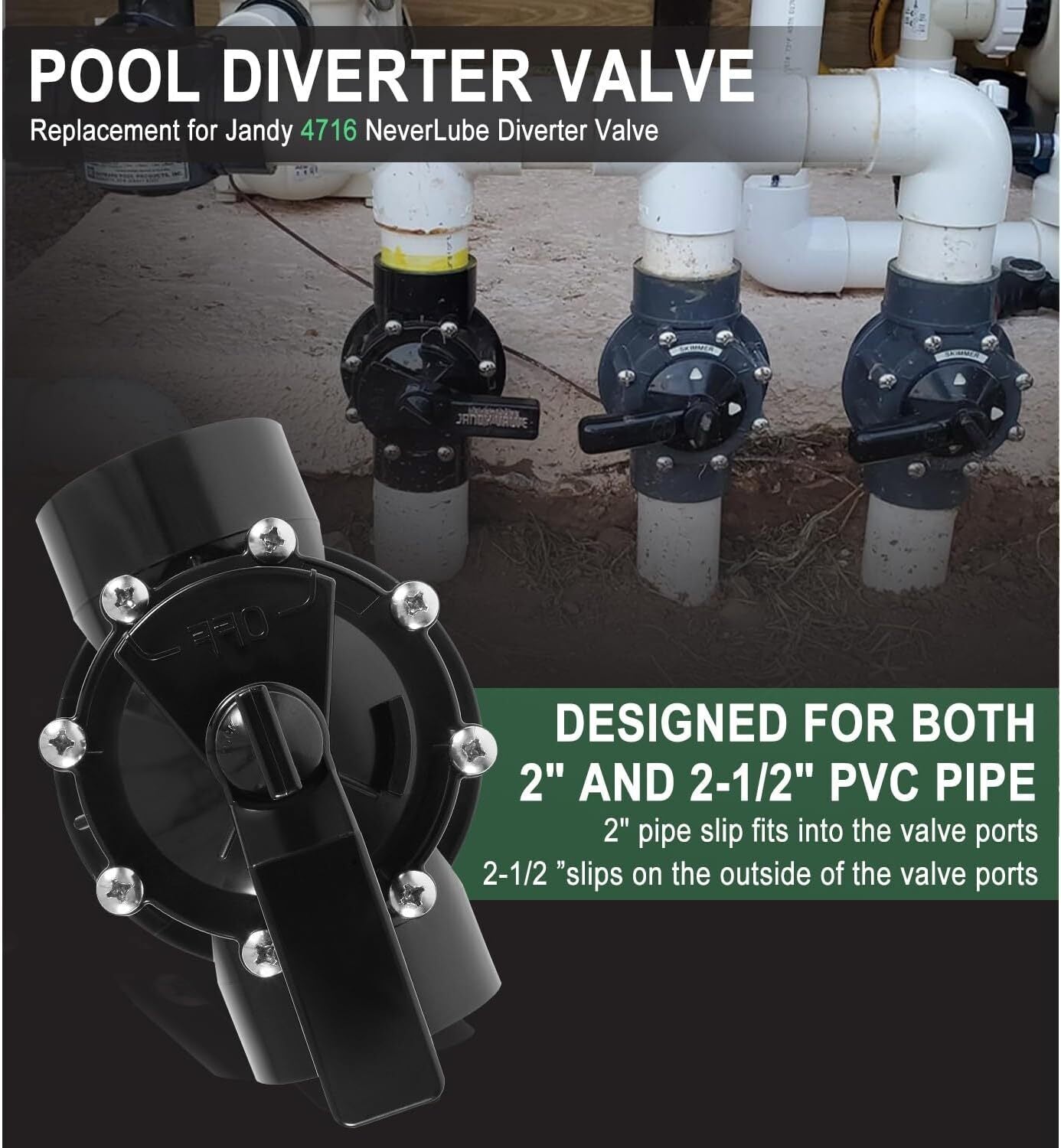 For Jandy 4716 2-Port 2 to 2-1/2-Inch Positive Seal NeverLube Valve Never Lube