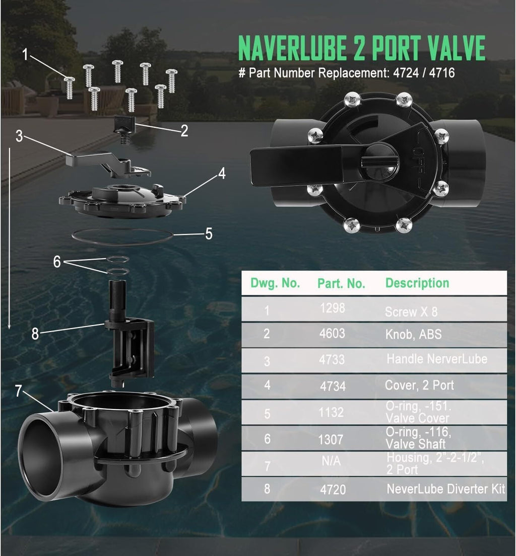 For Jandy 4716 2-Port 2 to 2-1/2-Inch Positive Seal NeverLube Valve Never Lube