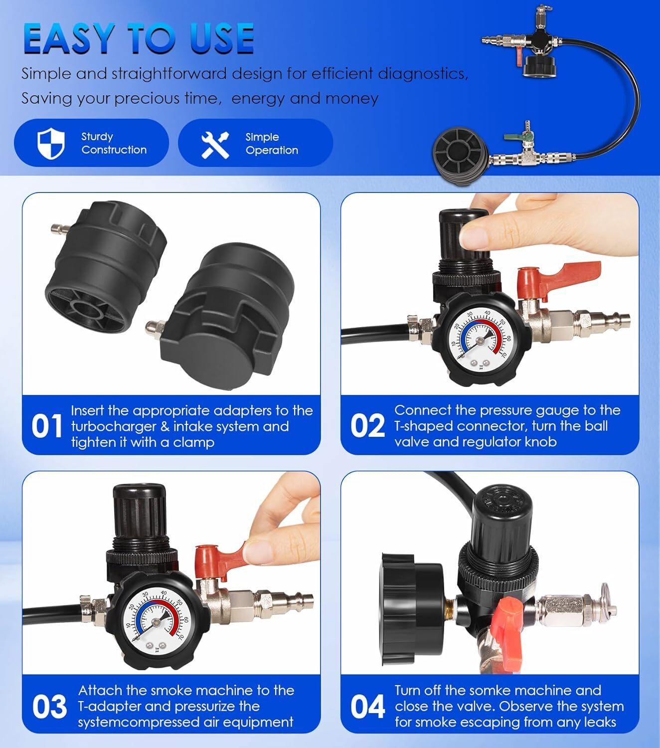 69910 14 Piece Turbo Air System Test Kit w/ Smoke Adapter 6 Pair Stepped Adapter