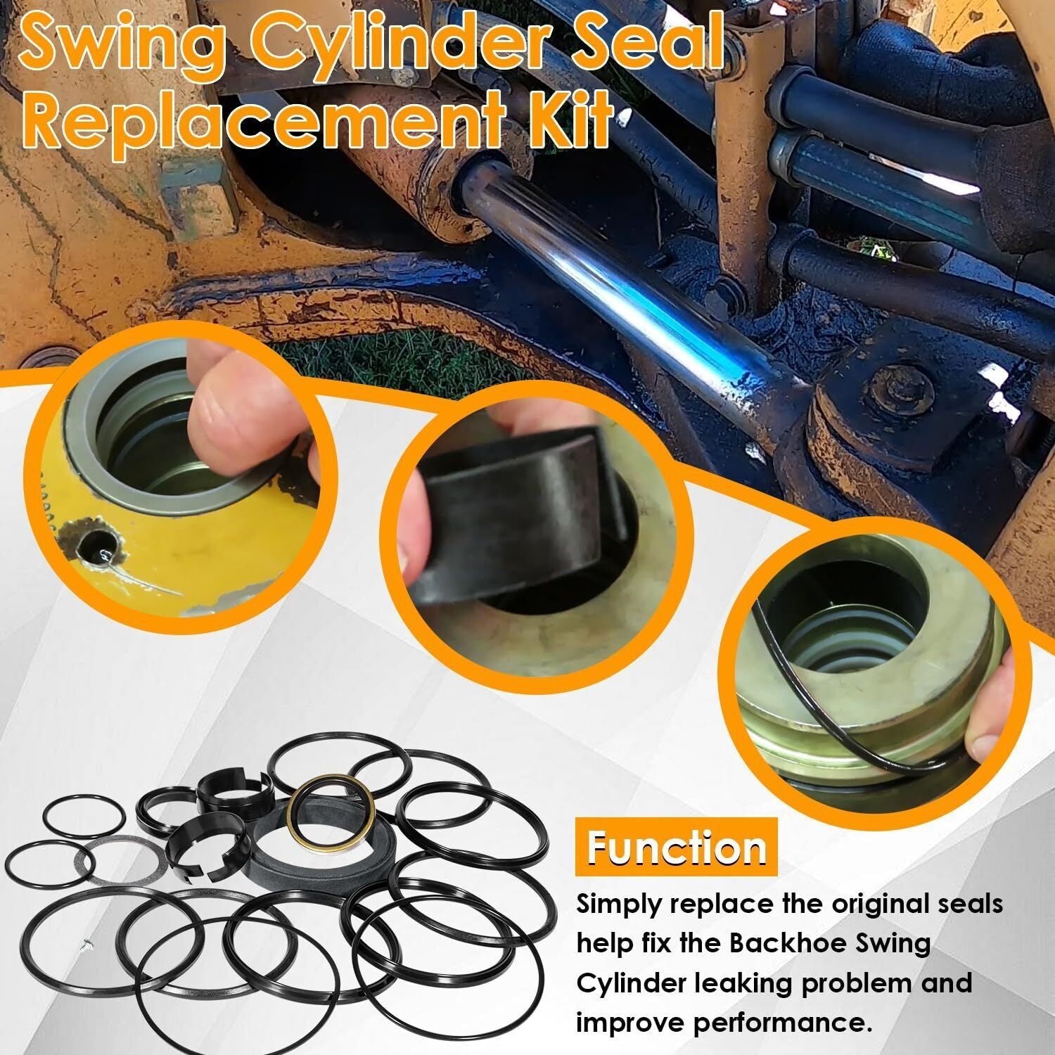 Seal Kit for Case 580CK Model 33 Loader Bucket Tilt w/Snap in OR Press in wiper