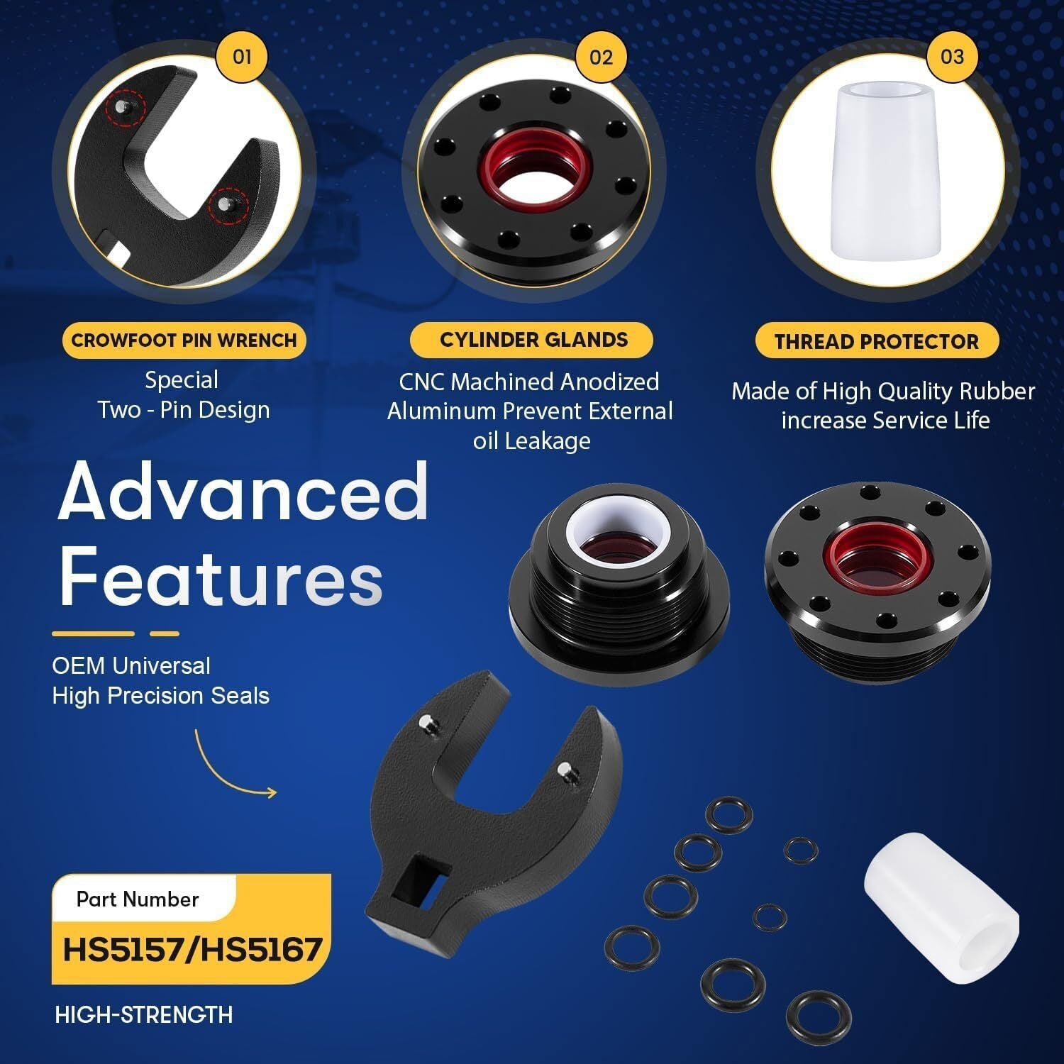 HS5157/HS5167 Hydraulic Steering Cylinder Seal Kit with Pin Wrench for Seastar