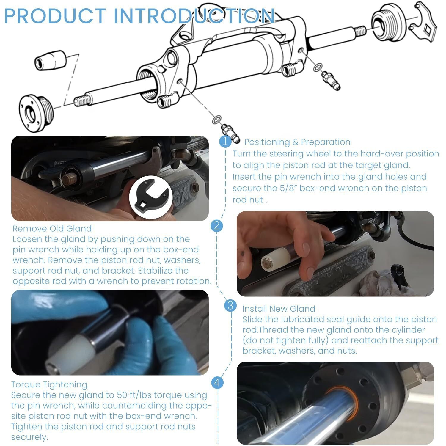 HS5157/HS5167 Hydraulic Steering Cylinder Seal Kit with Pin Wrench for Seastar