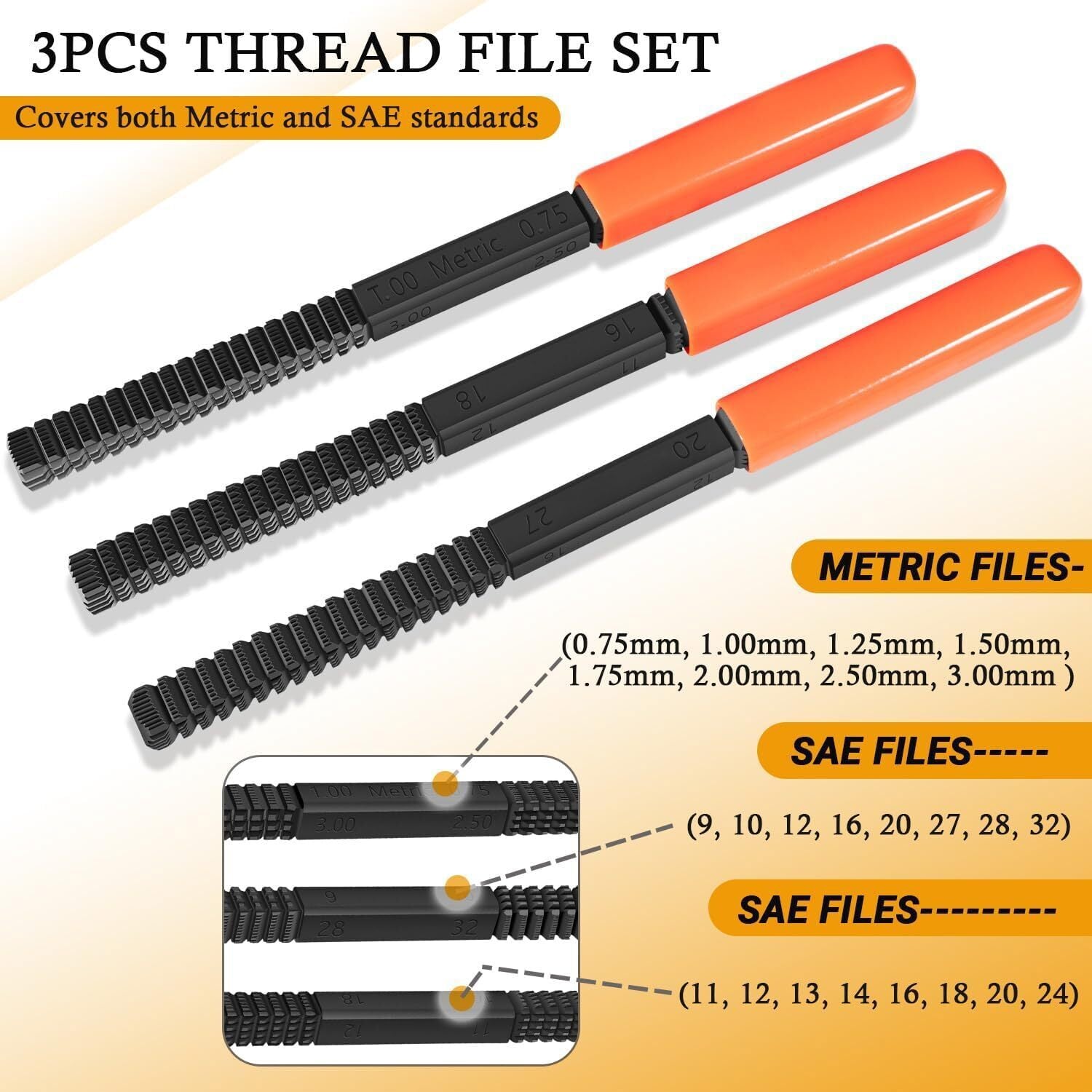 3Pcs/Set Thread Restorer File Chaser Set Metric & SAE Repair Hardward DIY 2573