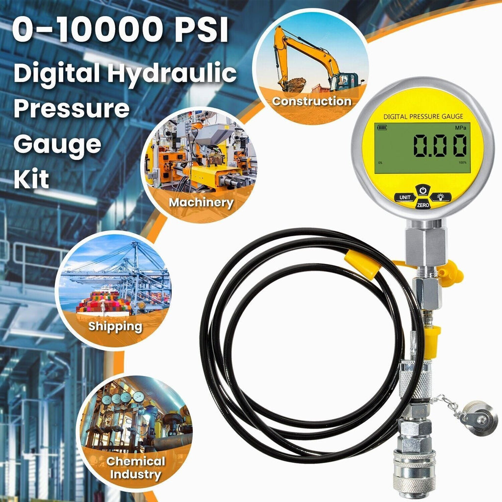 10000PSI Digital Hydraulic Pressure Gauge Test Coupling Kit 1/4 NPT 700BAR/70Mpa