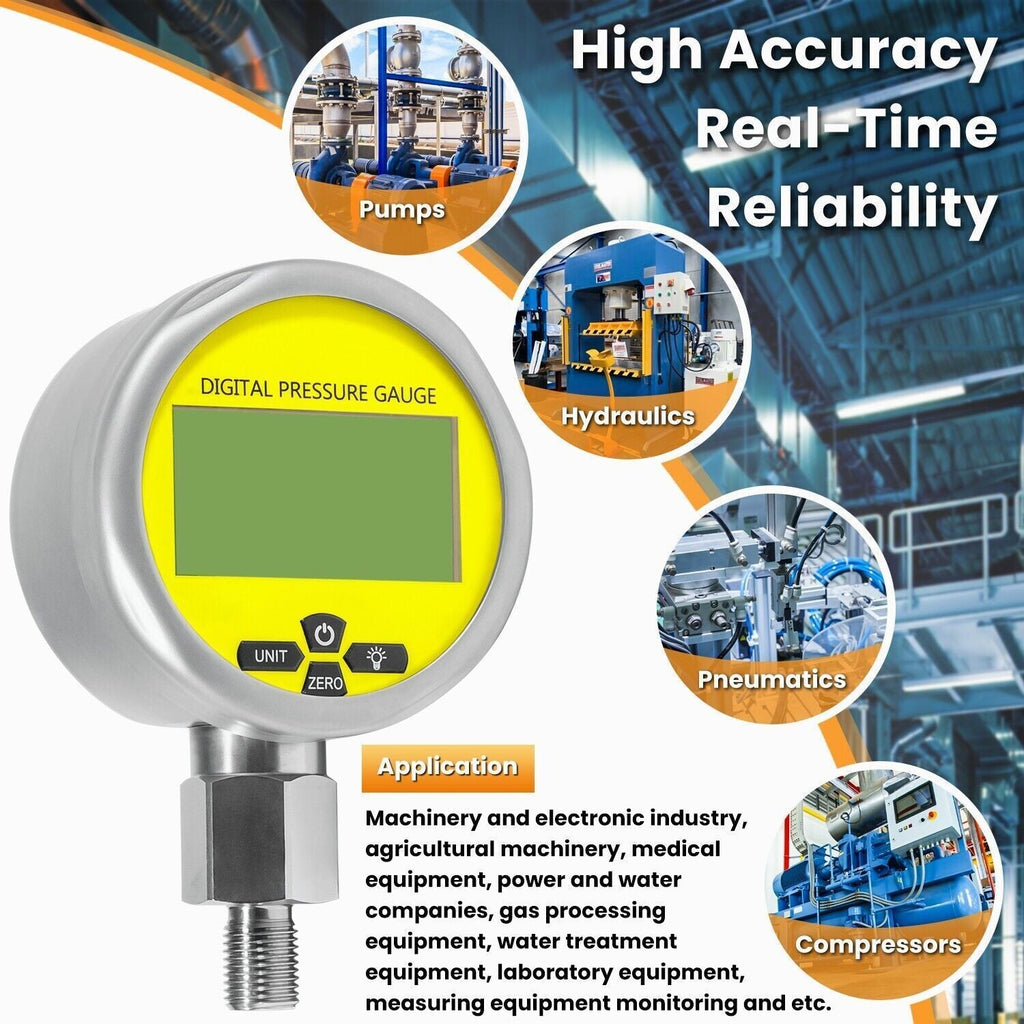 10000PSI Digital Hydraulic Pressure Gauge Test Coupling Kit 1/4 NPT 700BAR/70Mpa