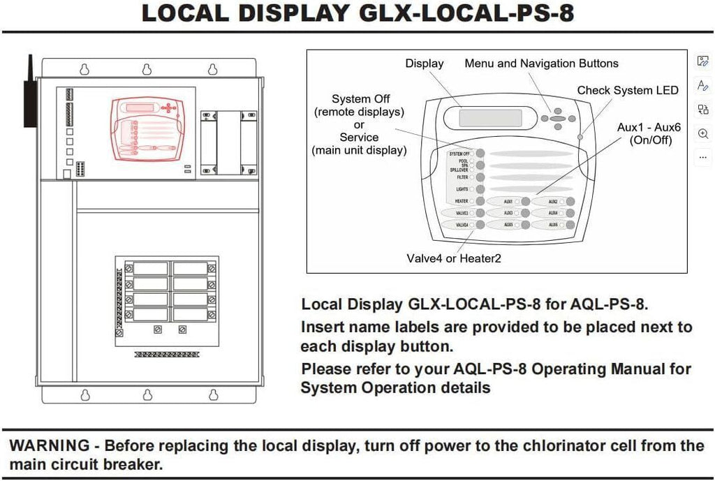 GLX-LOCAL-PS-8 Local Display & Keypad for Hayward Goldline AQL-PS-8-V, AQL-PS-8