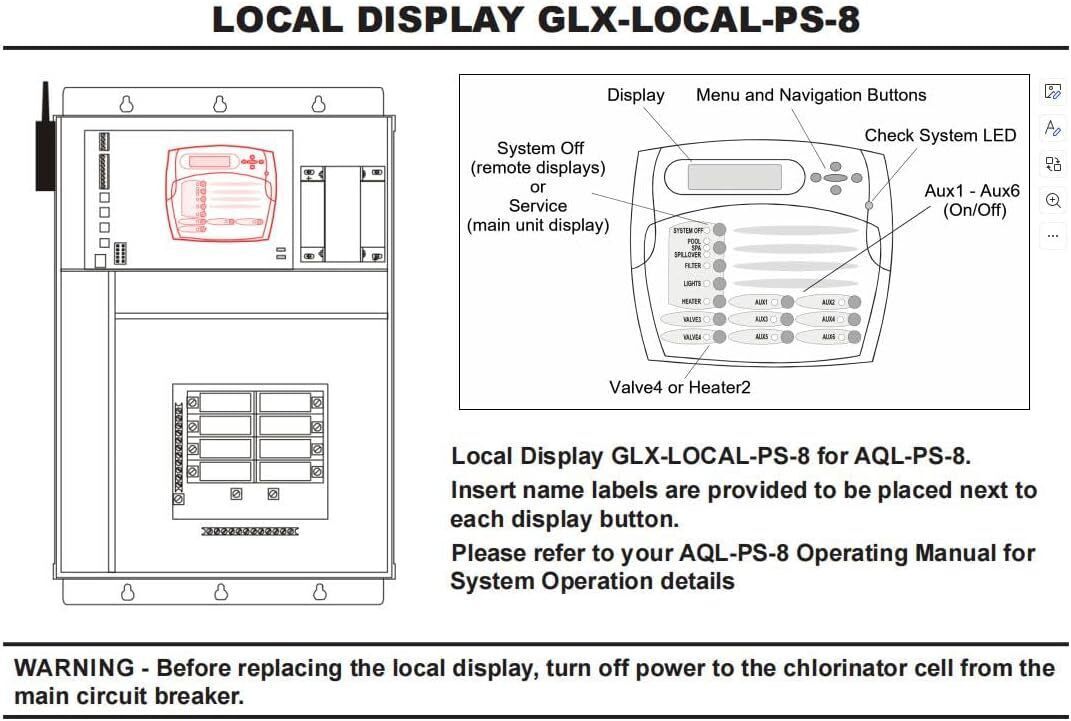 GLX-LOCAL-PS-8 Local Display & Keypad for Hayward Goldline AQL-PS-8-V, AQL-PS-8