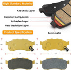 6Pcs Front Rear Ceramic Brake Pads for Honda Pioneer 700 500 700-4 2014-2021