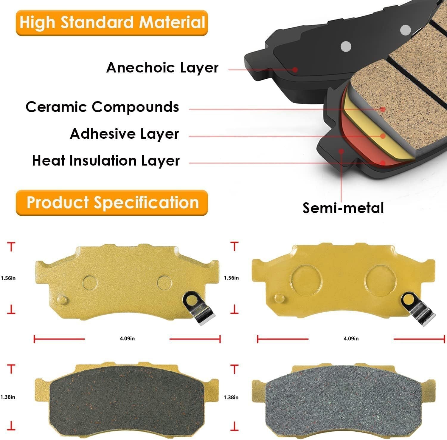 6Pcs Front Rear Ceramic Brake Pads for Honda Pioneer 700 500 700-4 2014-2021