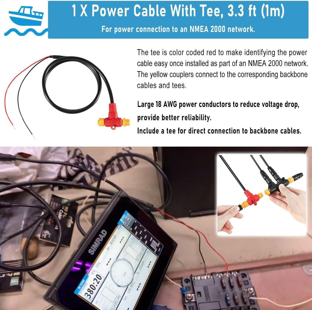NMEA 2000 2K Network Starter Kit Cable Tee Terminator for Lowrance Simrad Garmin