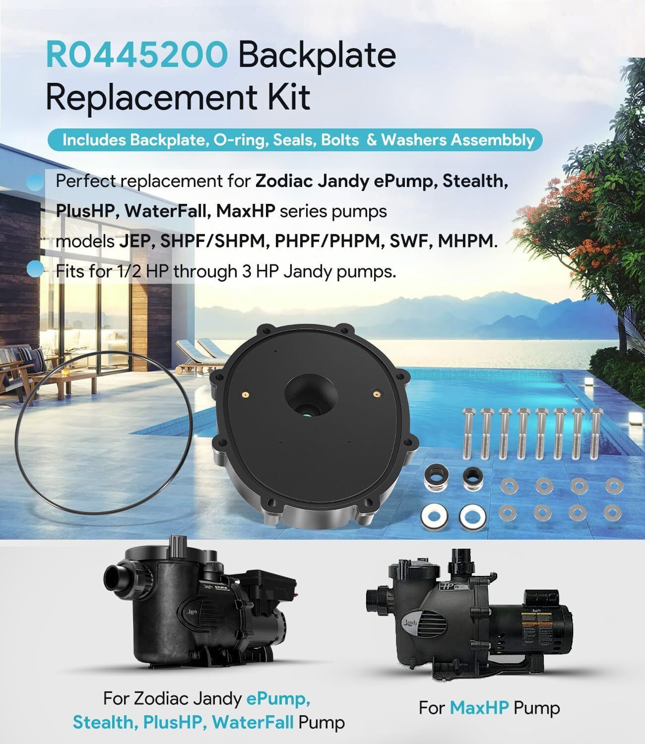 Replacement for Jandy Zodiac R0445200 Pump Backplate Kit