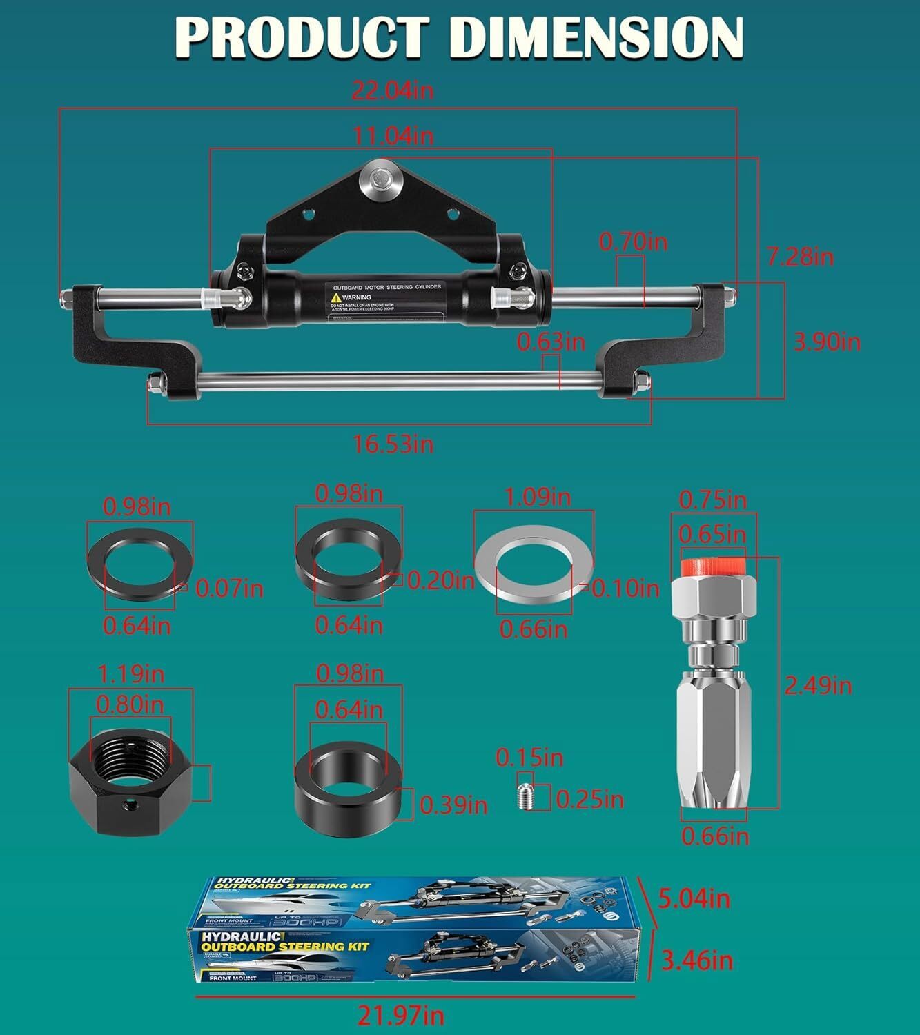 HC5345-3 Hydraulic Steering Cylinder for Outboard Boat up to 300HP 10.3MPa/1500P