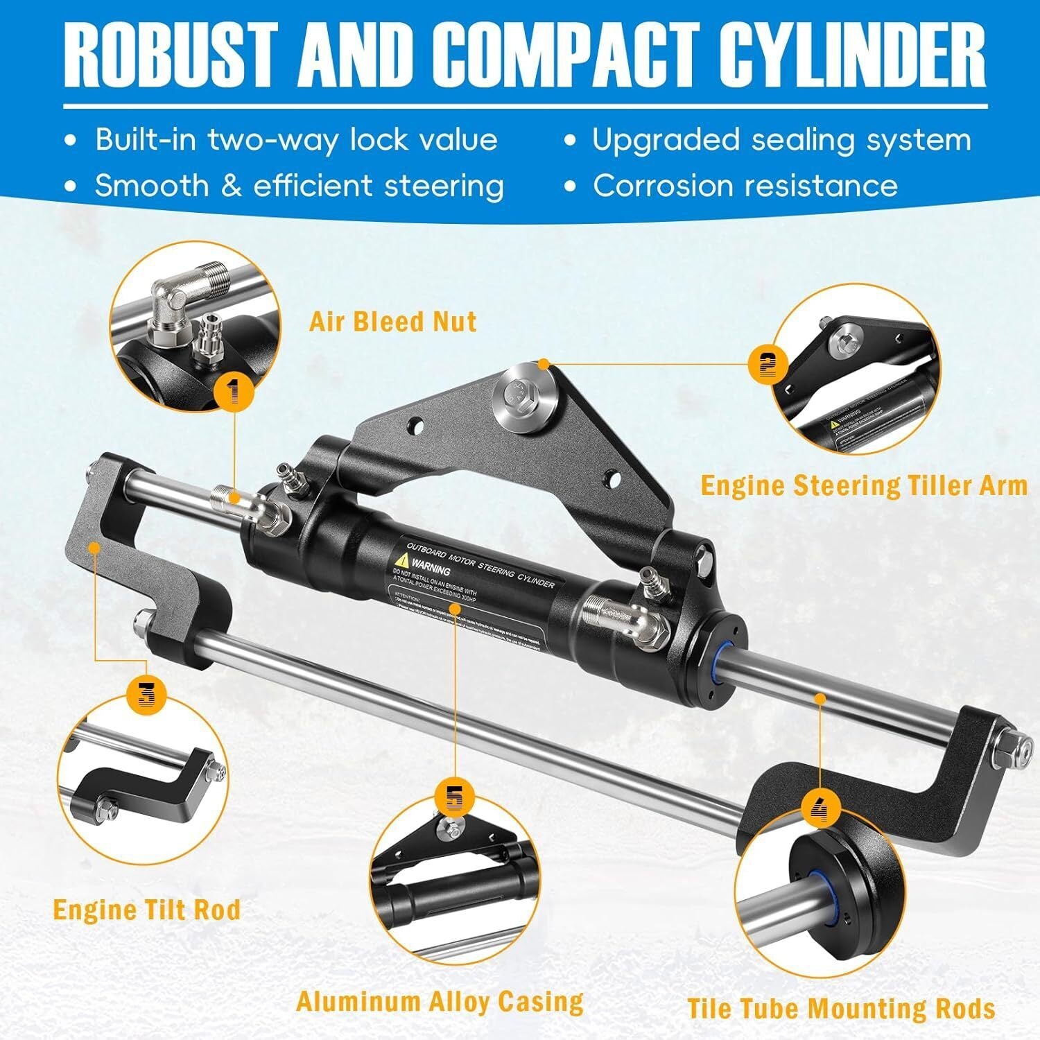 HC5345-3 Hydraulic Steering Cylinder for Outboard Boat up to 300HP 10.3MPa/1500P