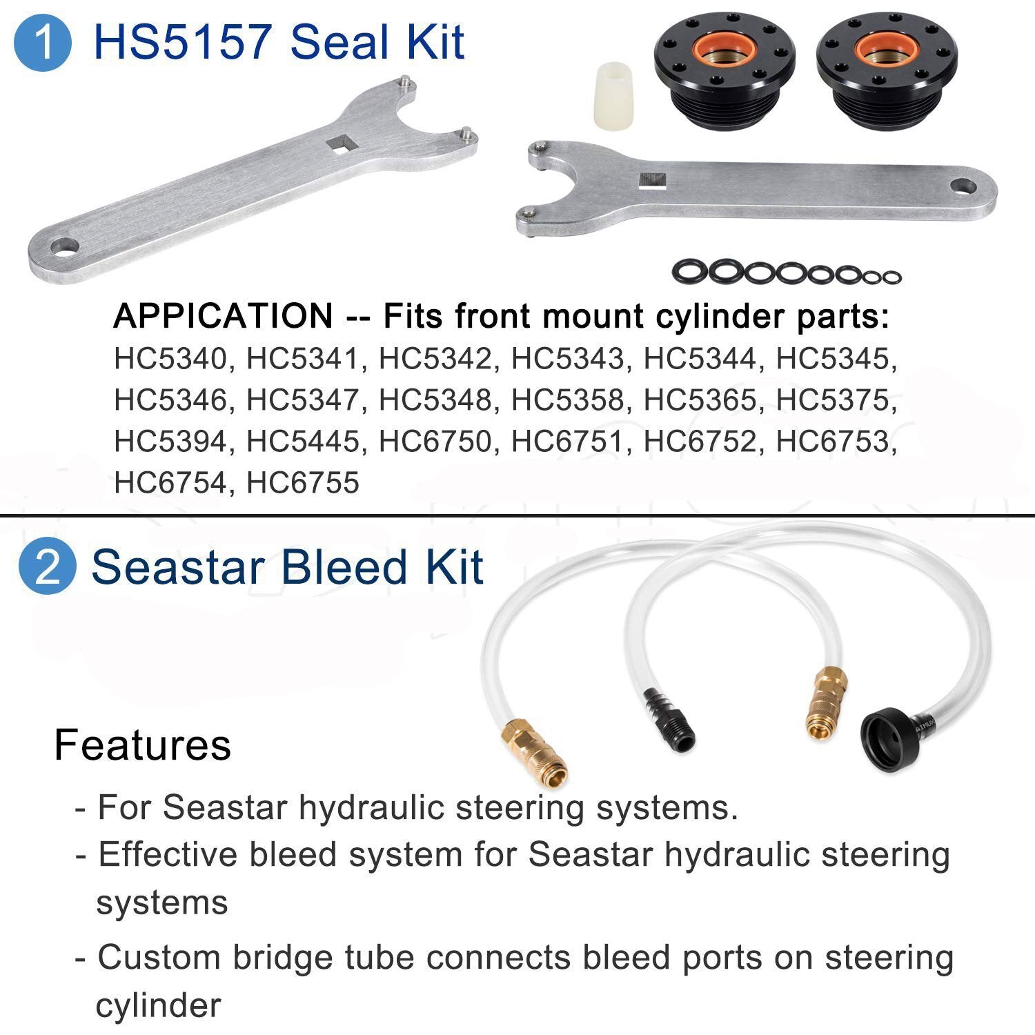 HS5167 Front Mount Hydraulic Steering Cylinder Seal Kit Bleed Kit for Seastar