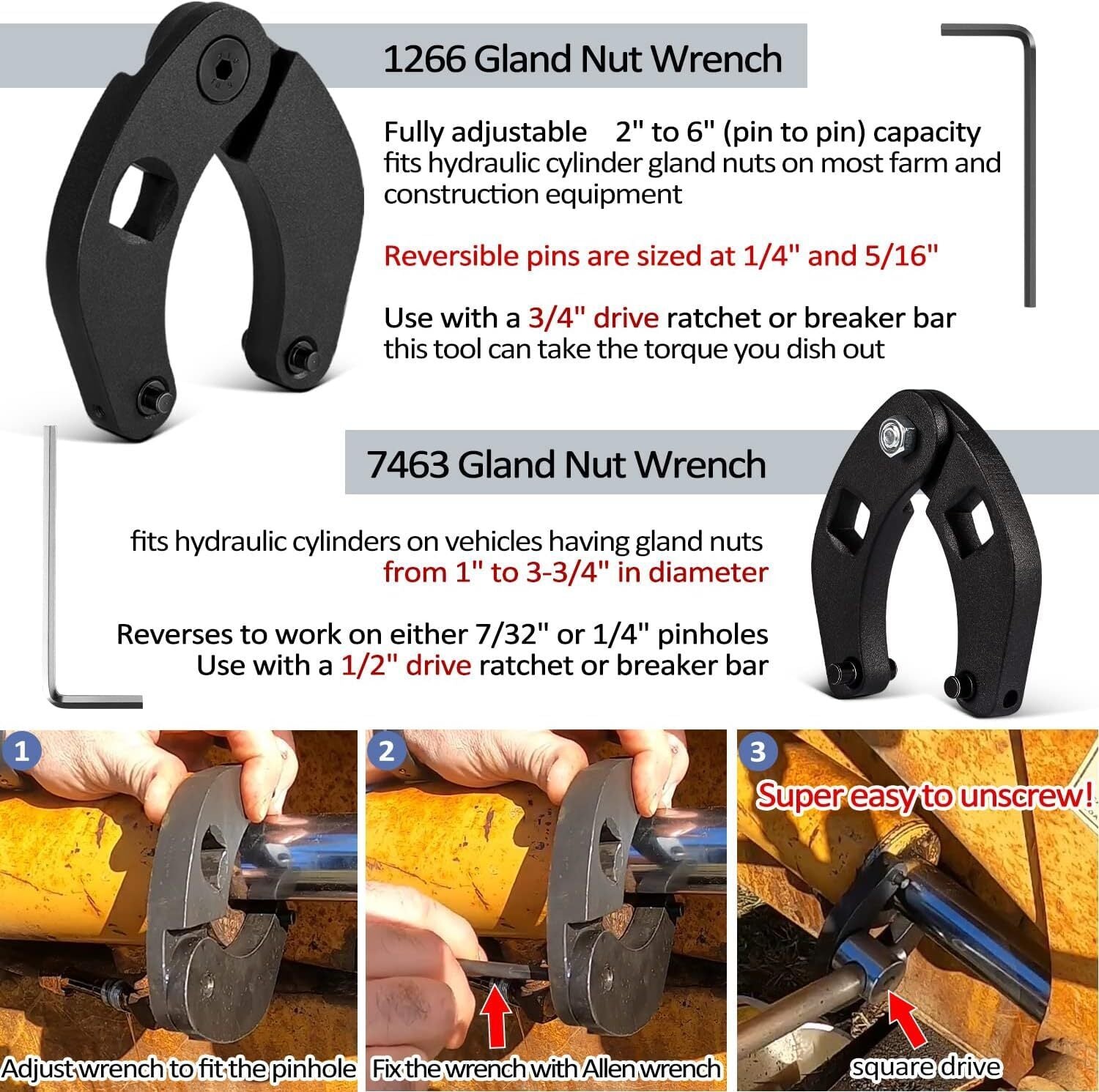 Hydraulic Cylinder Repair Tools Rod/Gland Wrench Seal Installer For Skid Steers