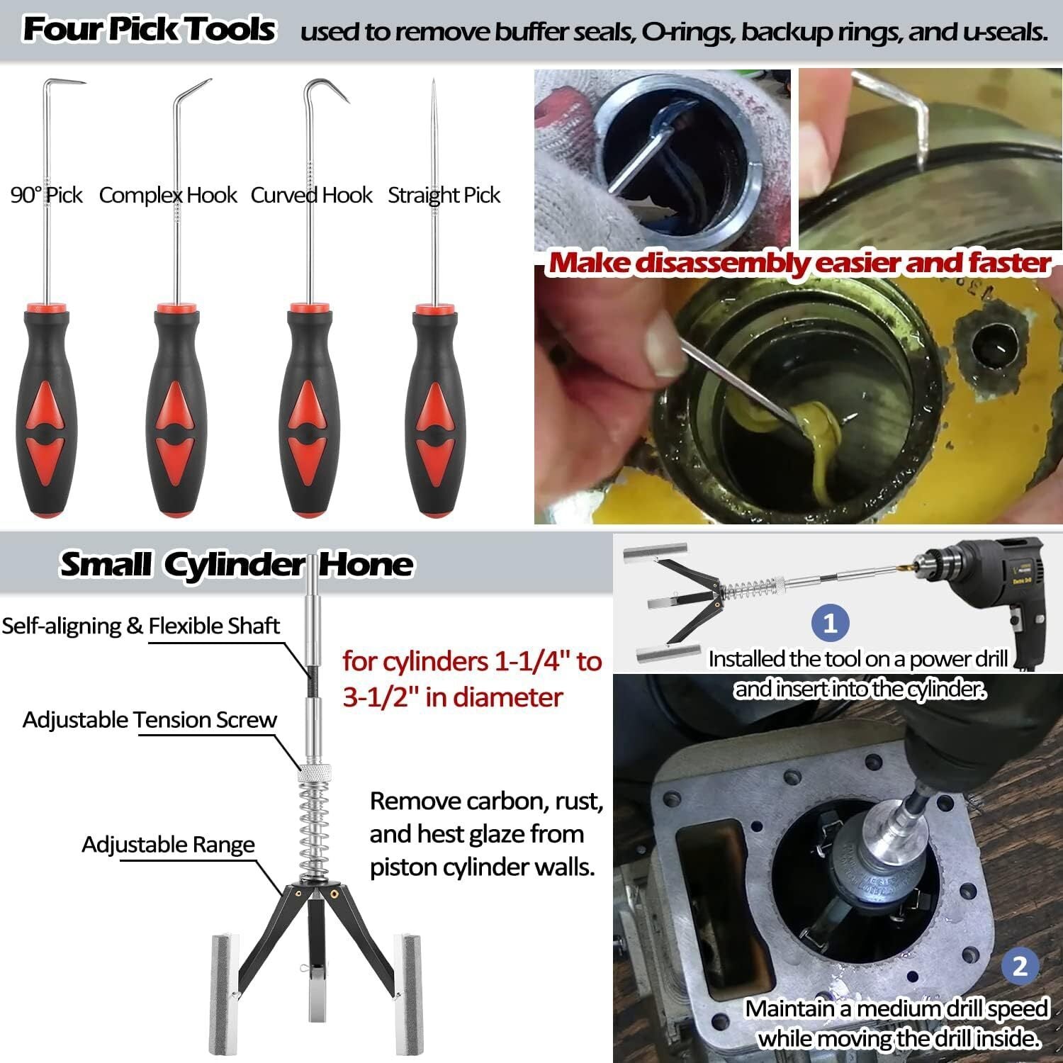 Hydraulic Cylinder Repair Tools Rod/Gland Wrench Seal Installer For Skid Steers