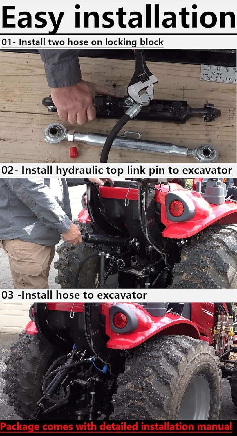 Hydraulic Top Link Cat 1-1 with Locking Block 18 1/8” - 26 3/8” with 2 Hose