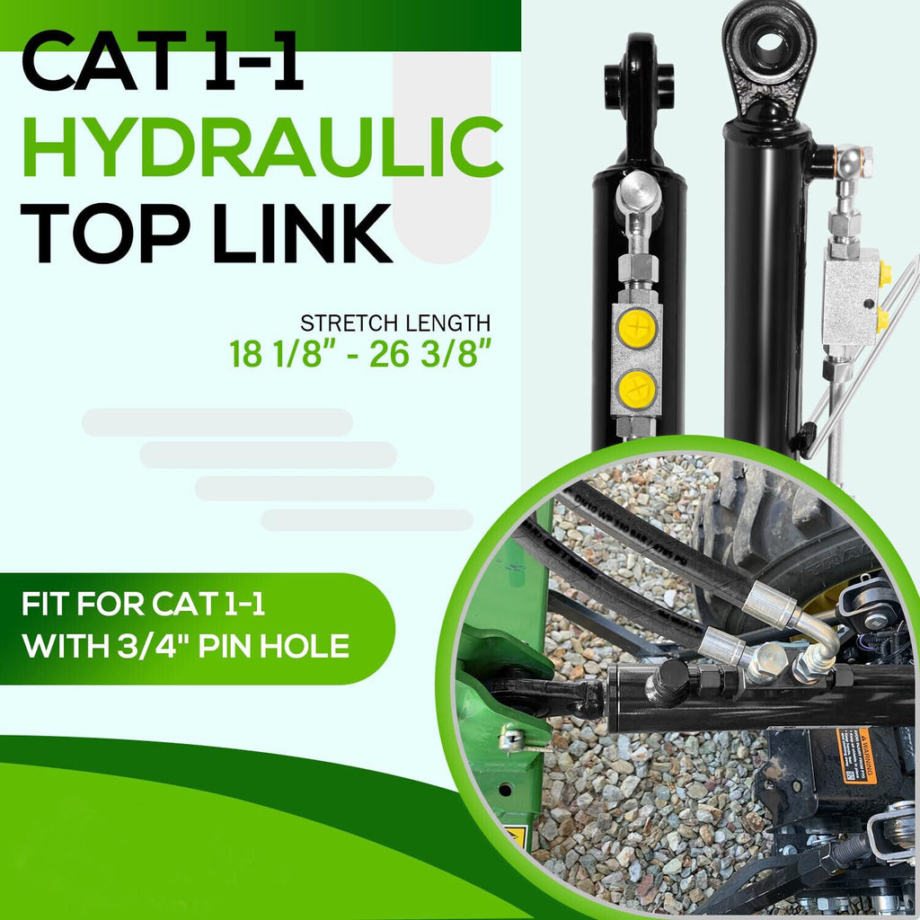Hydraulic Top Link Cat 1-1 with Locking Block 18 1/8” - 26 3/8” with 2 Hose